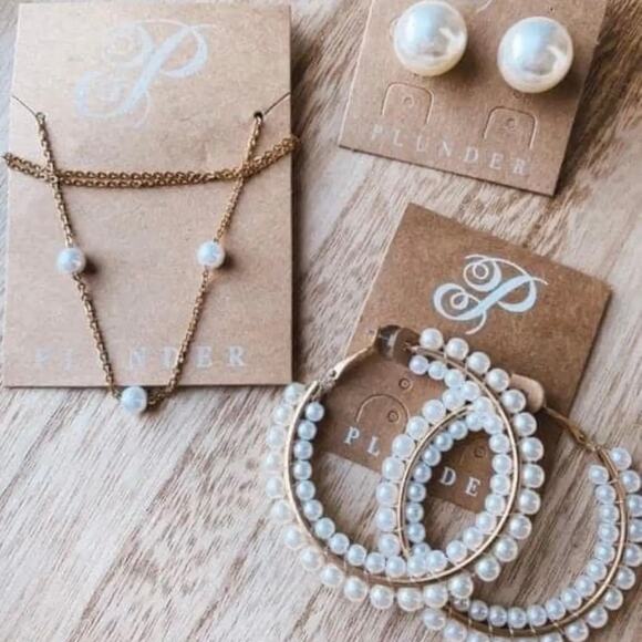 New Plunder “Adele” Double-Sided Pearl Hoop Earrings (2”) - Picture 3 of 3